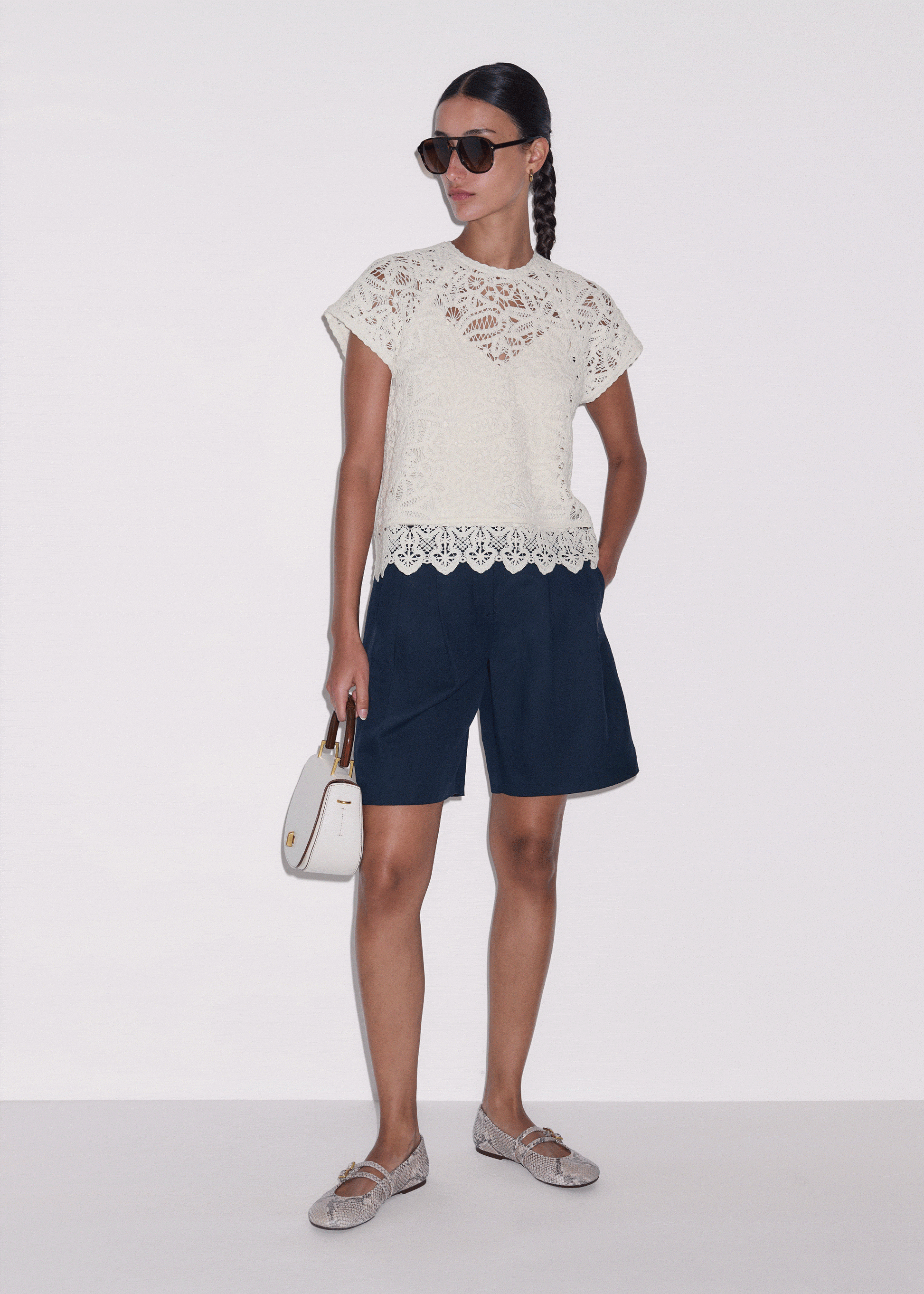 Cream Lace Crochet Crop Tee | ME+EM