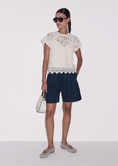 Cream Lace Crochet Crop Tee | ME+EM