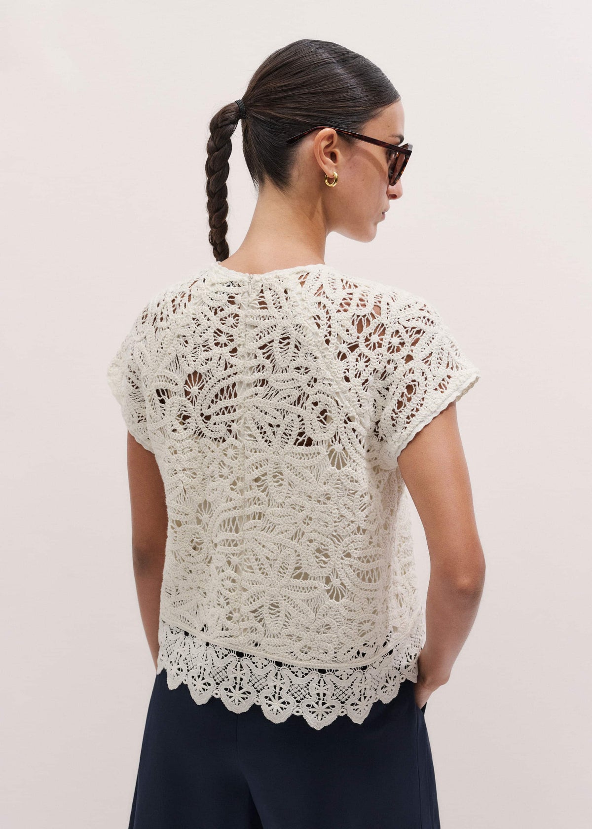 Cream Lace Crochet Crop Tee | ME+EM