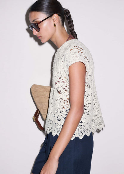 Cream Lace Crochet Crop Tee | ME+EM