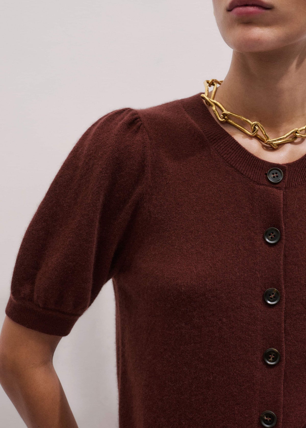 Cinnamon Brown Cashmere Feminine Sleeve Cardi | ME+EM
