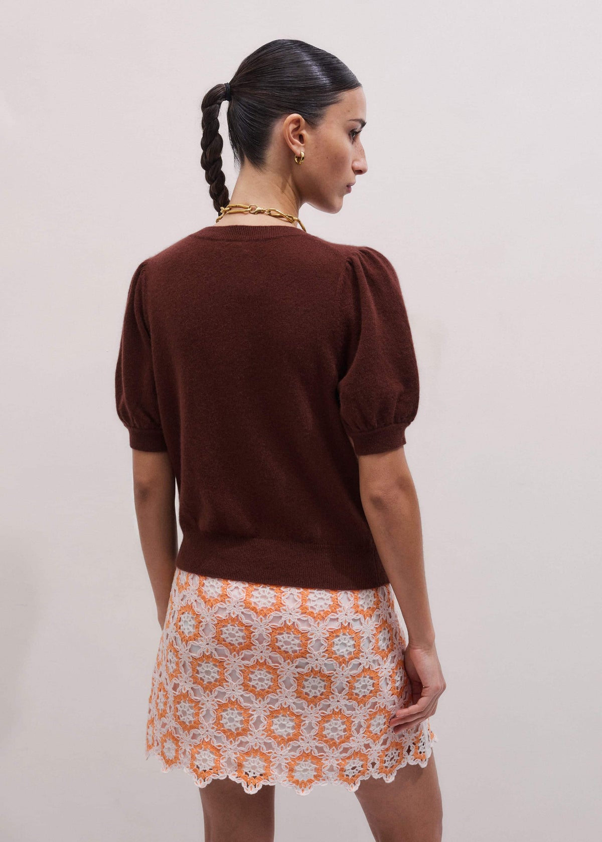 Cinnamon Brown Cashmere Feminine Sleeve Cardi | ME+EM