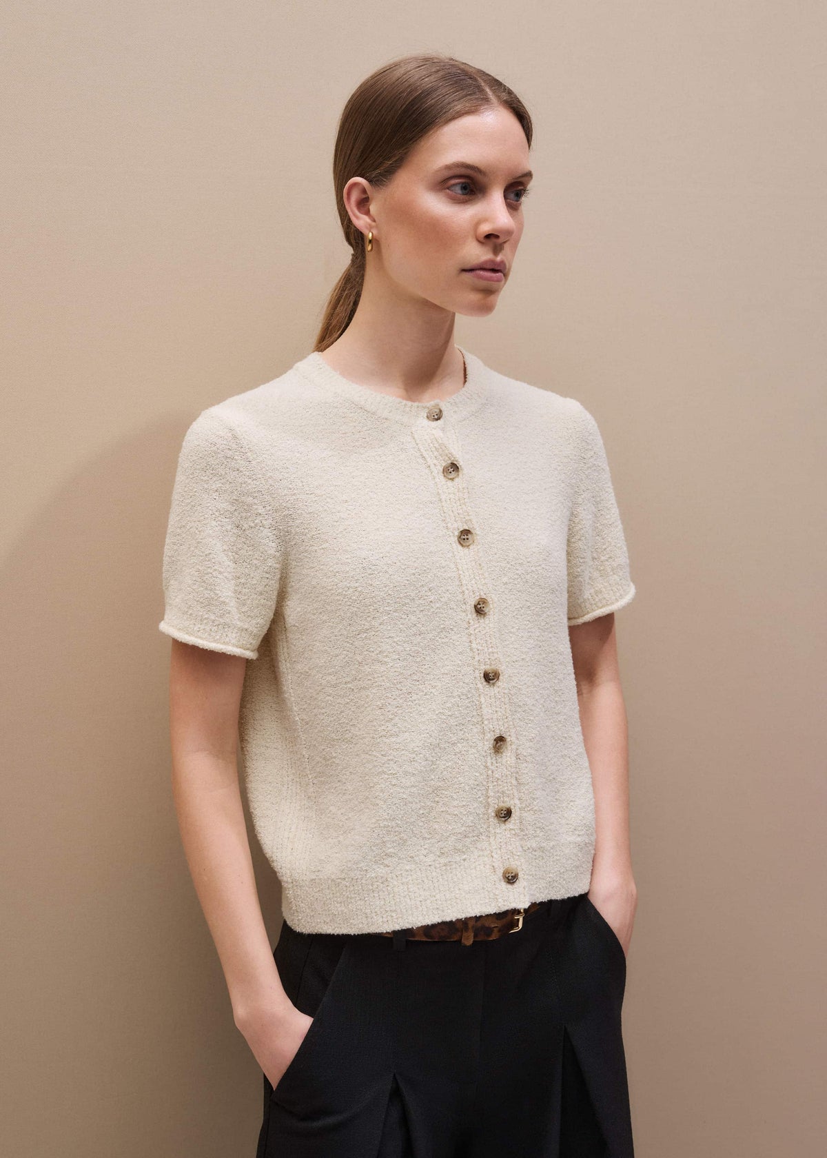 Cream Short Sleeve Cardigan | ME+EM