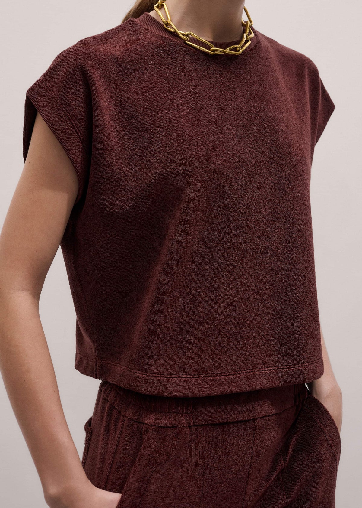Cinnamon Brown Cap Sleeve Crop Tee | ME+EM