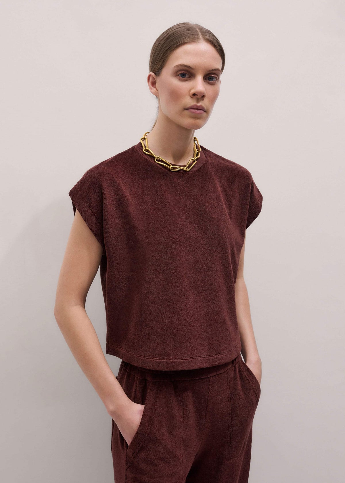 Cinnamon Brown Cap Sleeve Crop Tee | ME+EM