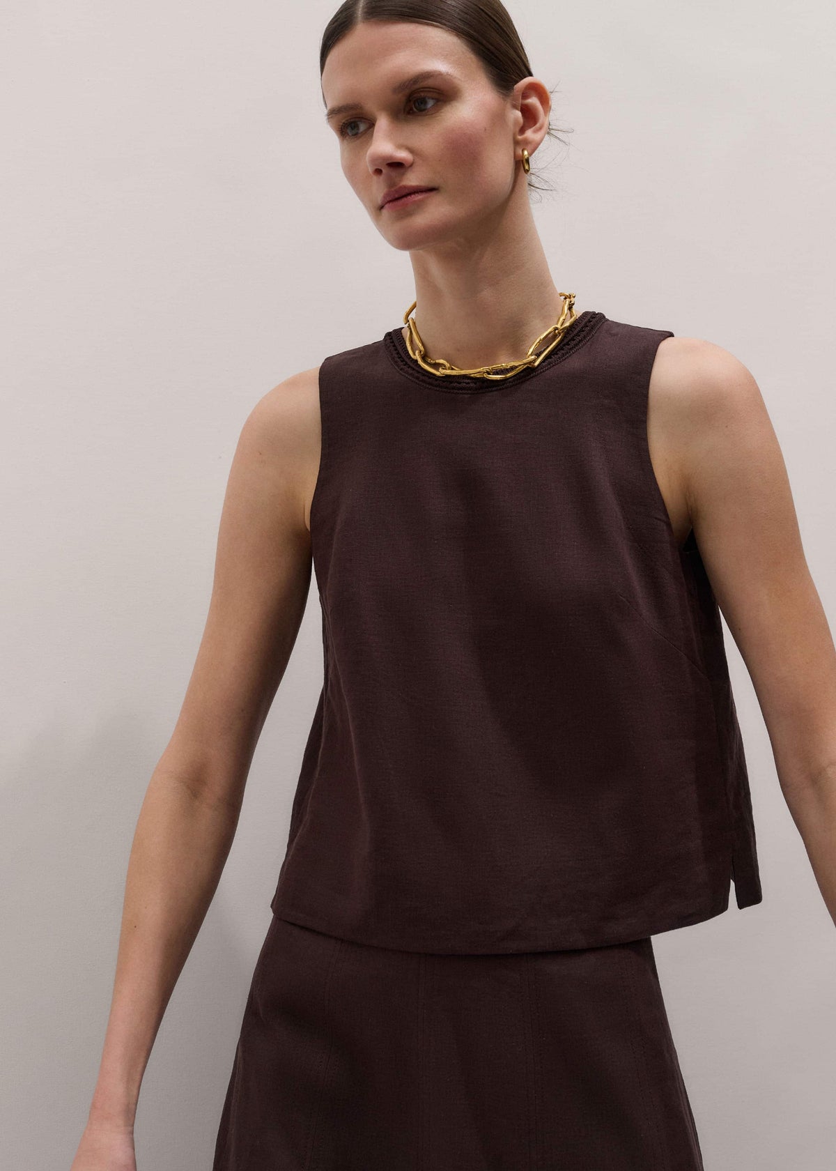Brown Crochet Trim Crop Top | ME+EM