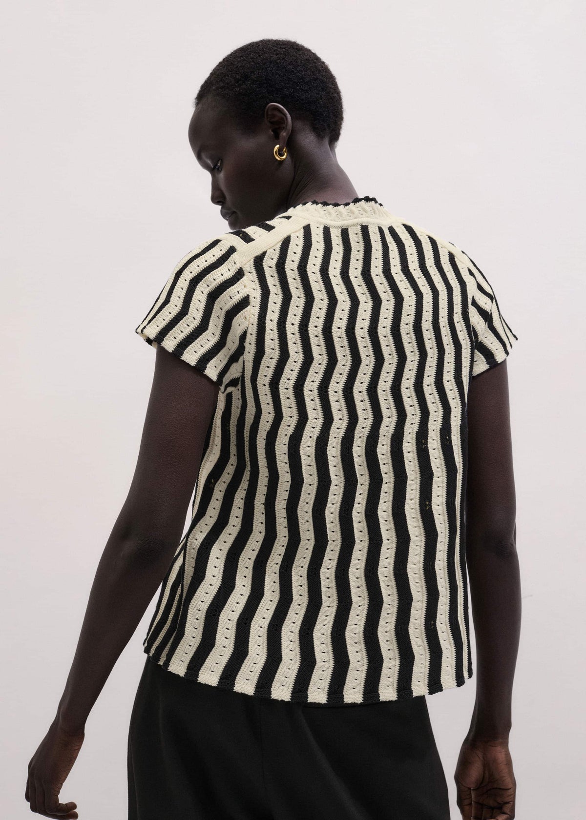 Cream Textured Pointelle Knit Swing Top | ME+EM