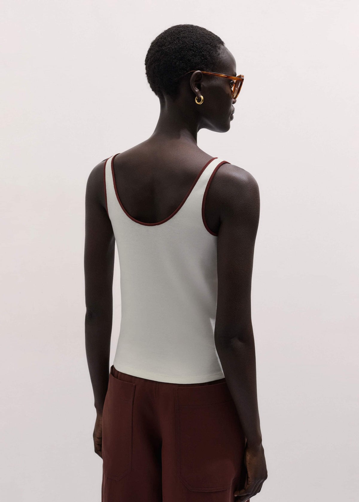 Cream Contrast Trim Slim Vest | ME+EM