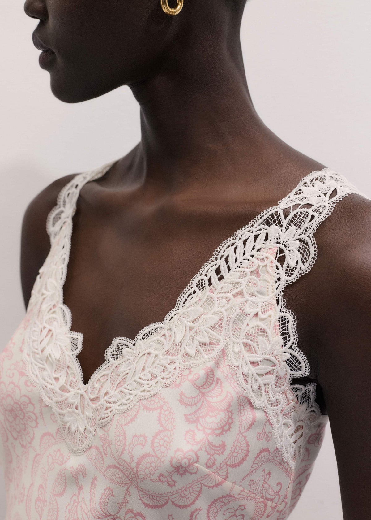 Cream Silk Satin Entangled Lace Trim Cami Top | ME+EM