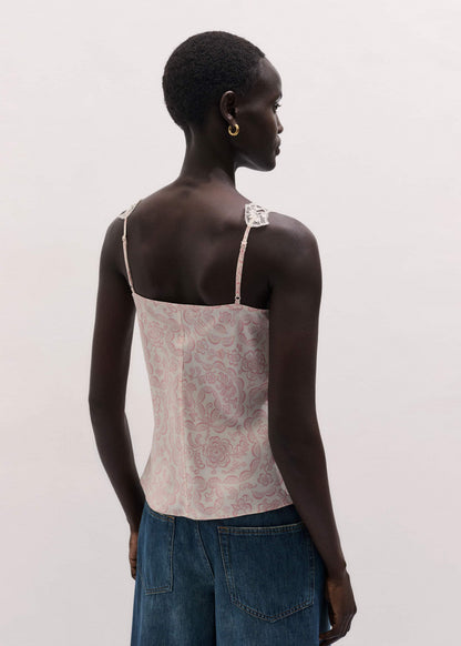 Cream Silk Satin Entangled Lace Trim Cami Top | ME+EM