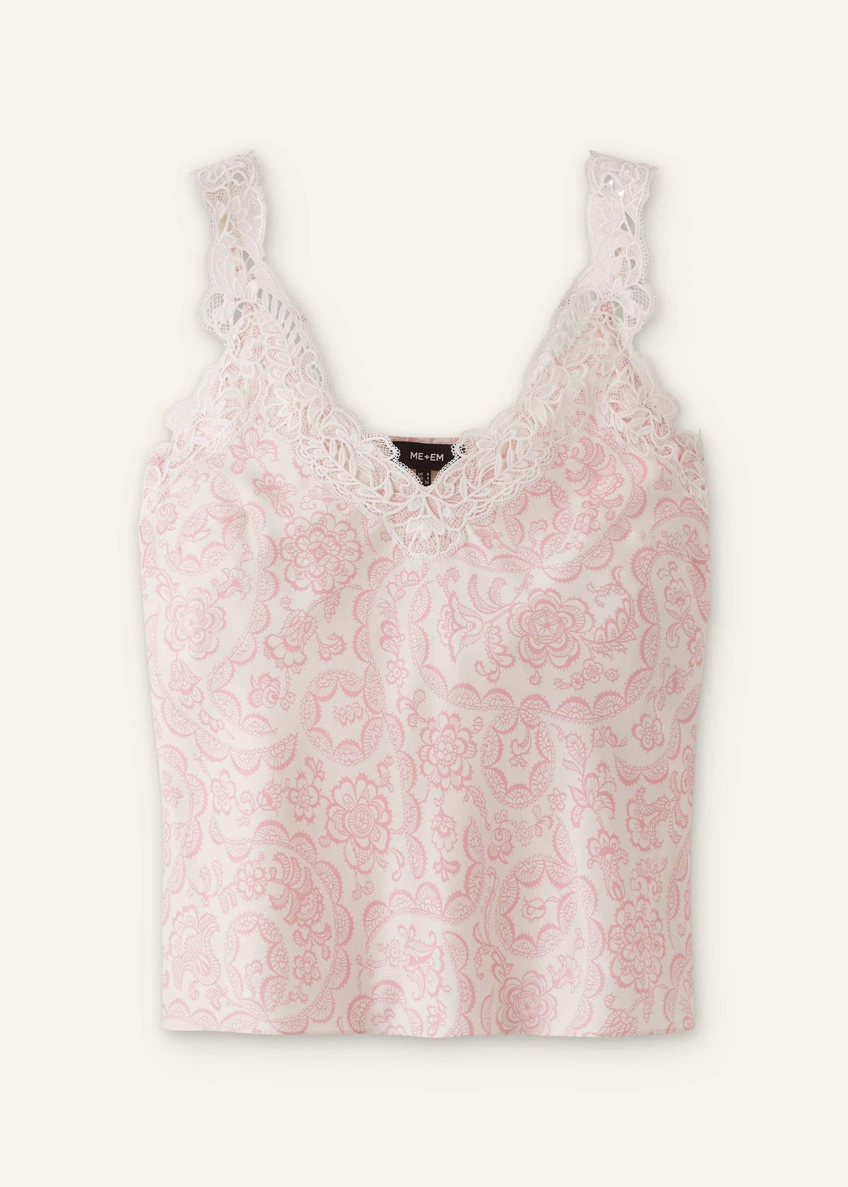 Cream Silk Satin Entangled Lace Trim Cami Top | ME+EM