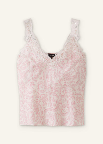 Cream Silk Satin Entangled Lace Trim Cami Top | ME+EM