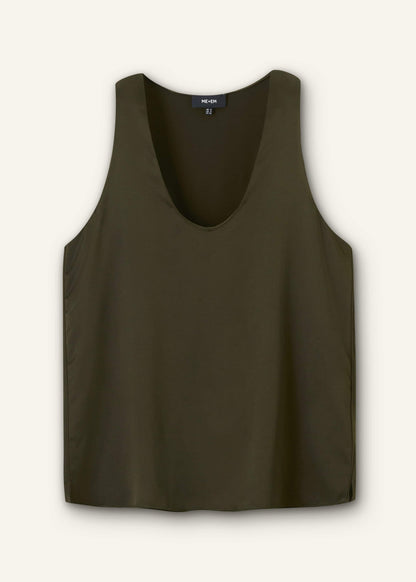 Olive Green Silk Satin Evening Tank Top | ME+EM