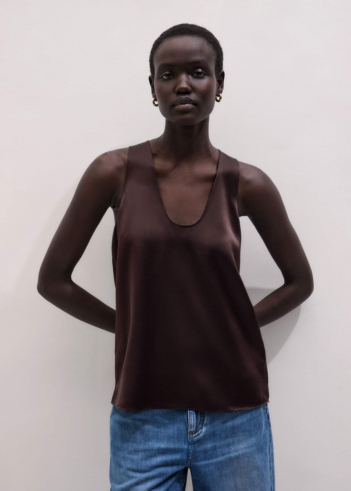 Brown Silk Satin Fluid Evening Tank | ME+EM