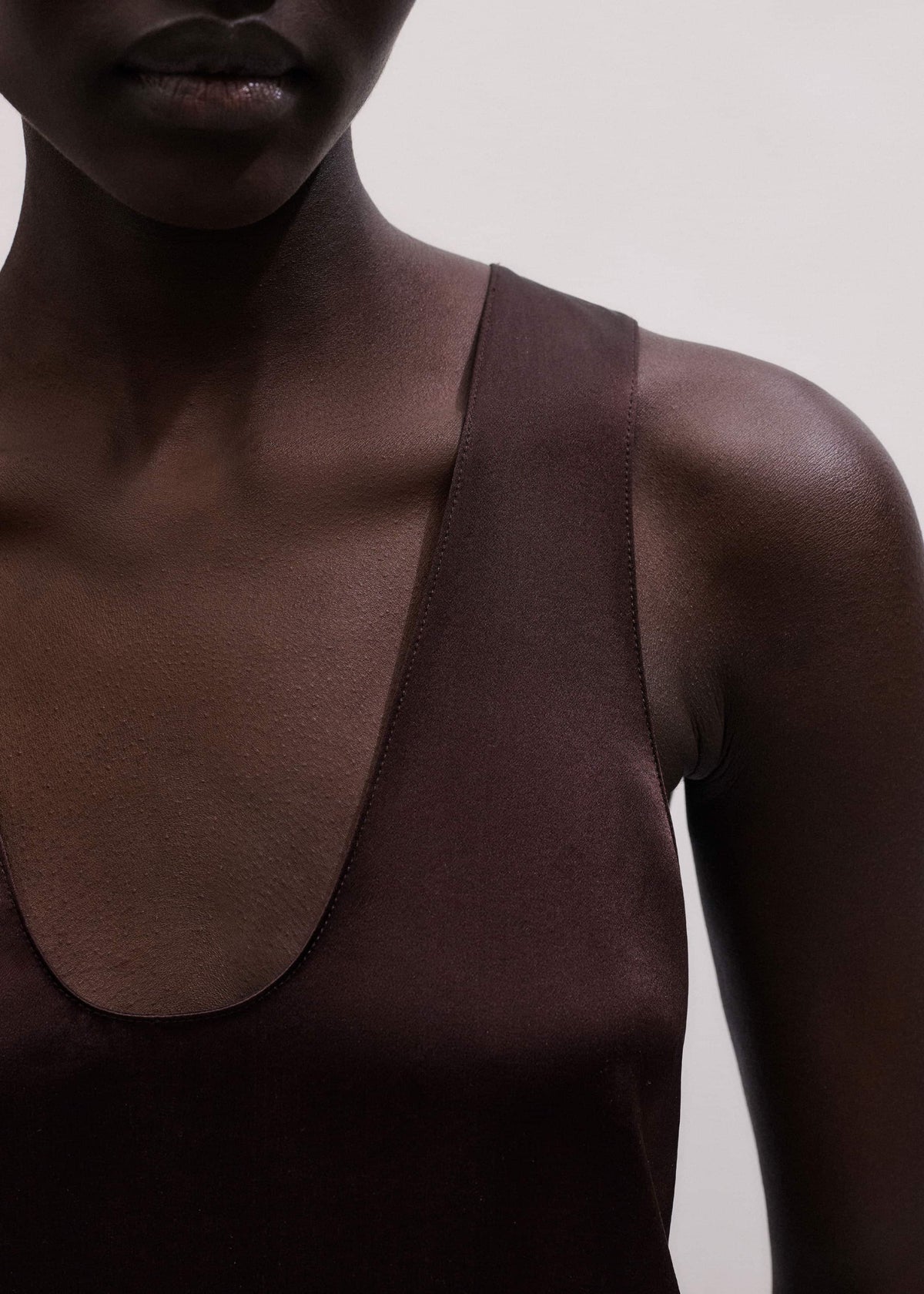 Brown Silk Satin Fluid Evening Tank | ME+EM