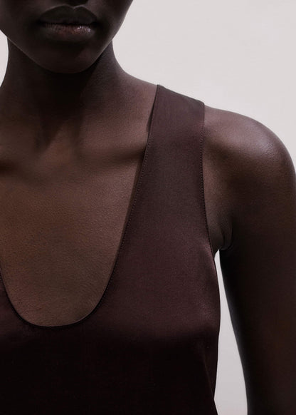 Brown Silk Satin Fluid Evening Tank | ME+EM