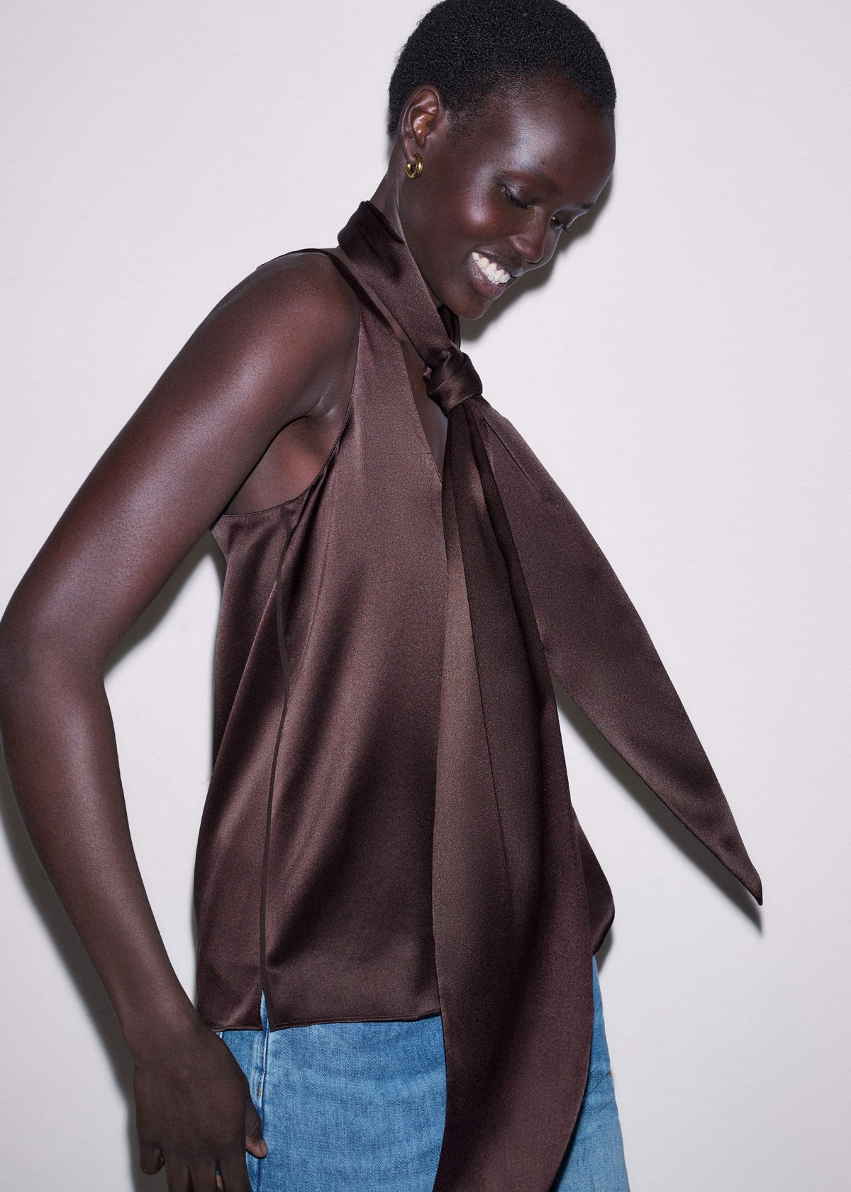 Brown Silk Satin Fluid Evening Tank | ME+EM