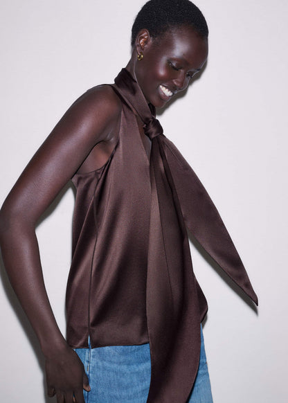 Brown Silk Satin Fluid Evening Tank | ME+EM