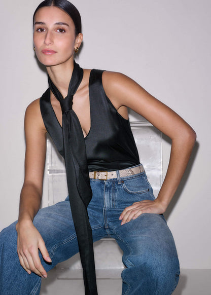 Black Silk Satin Evening Tank Top | ME+EM
