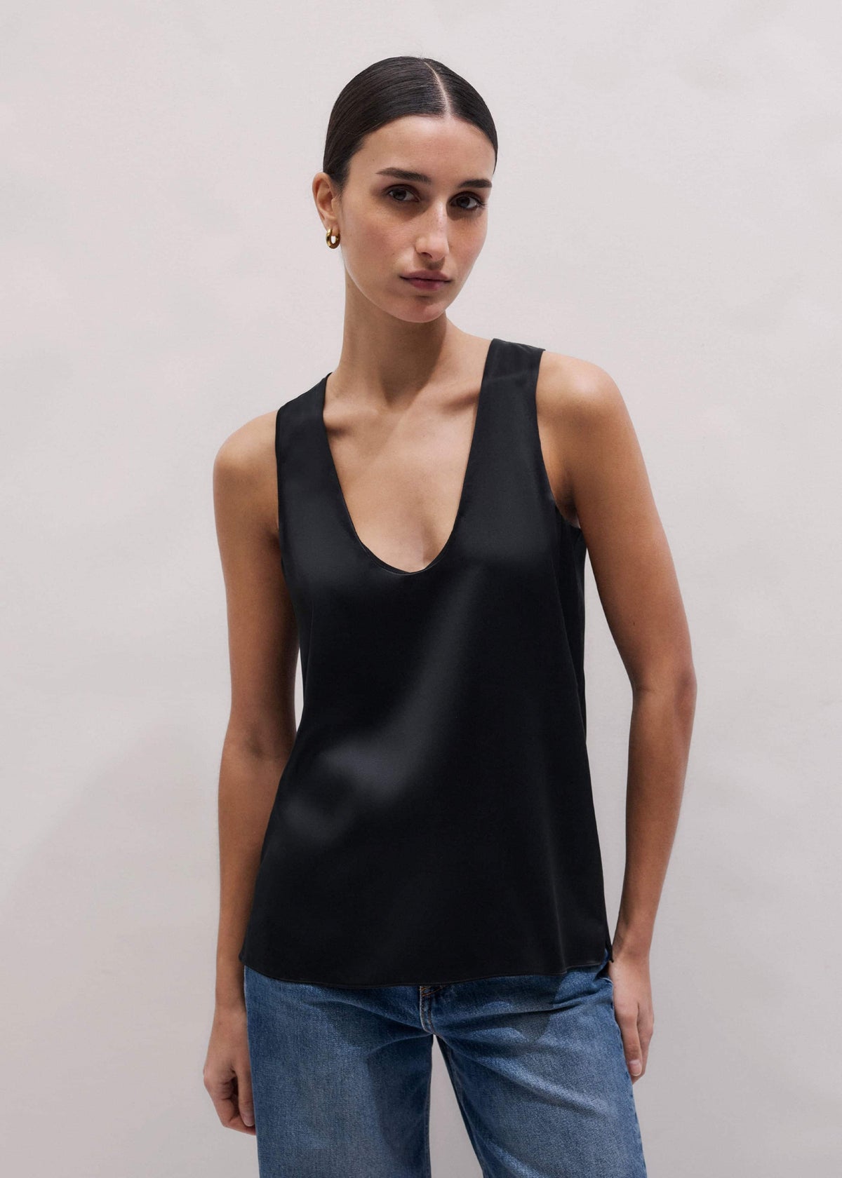 Black Silk Satin Evening Tank Top | ME+EM