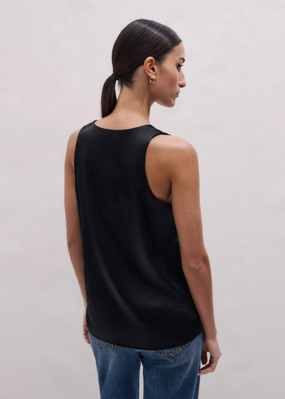 Black Silk Satin Evening Tank Top | ME+EM