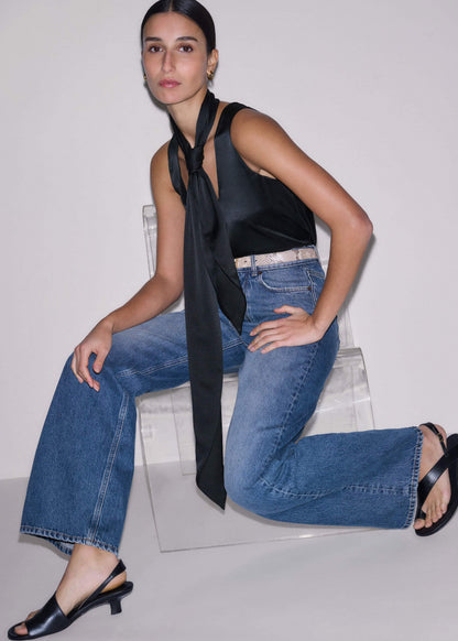Black Silk Satin Evening Tank Top | ME+EM