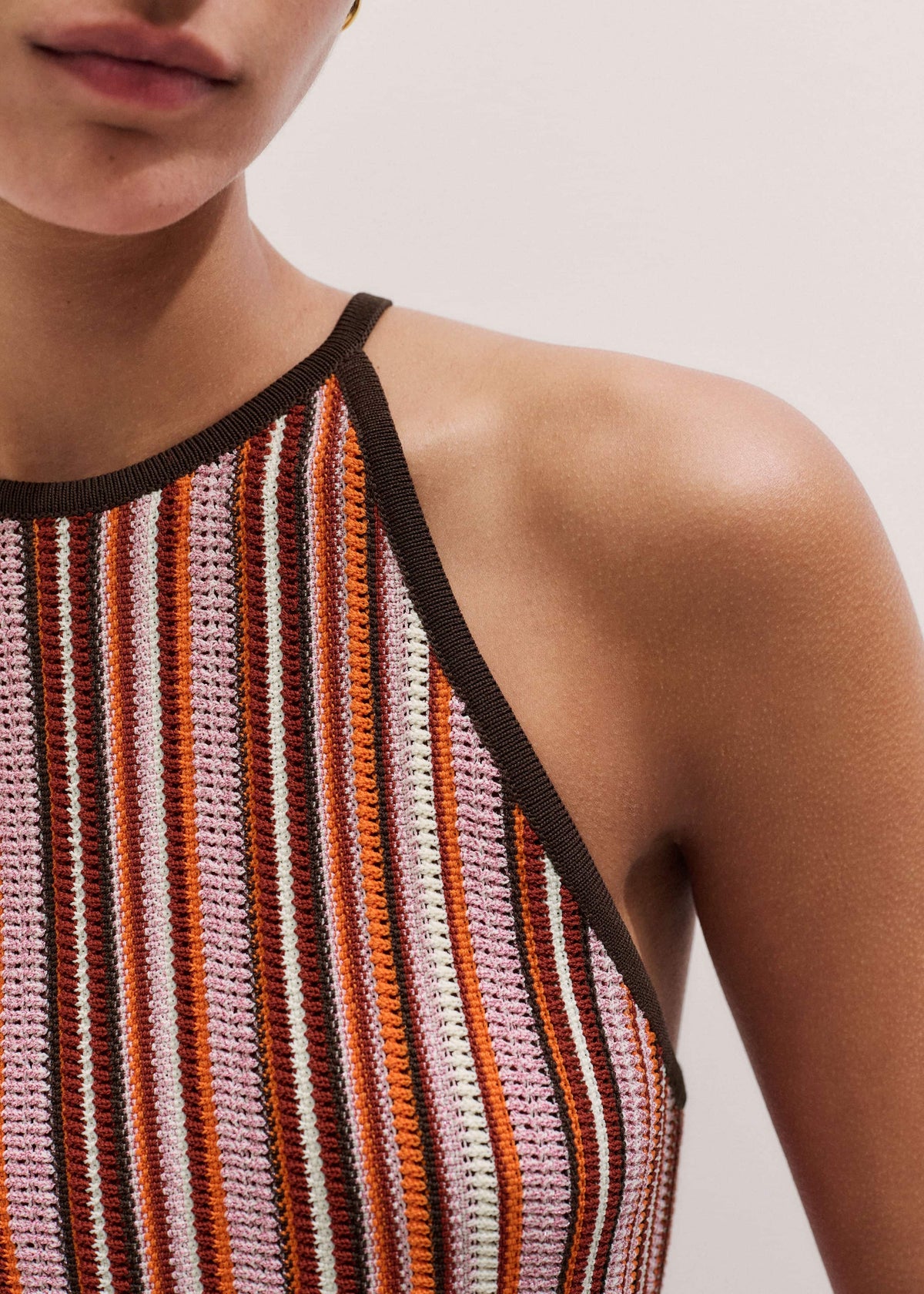 Cinnamon Brown Stripe Slim Knit Tank | ME+EM