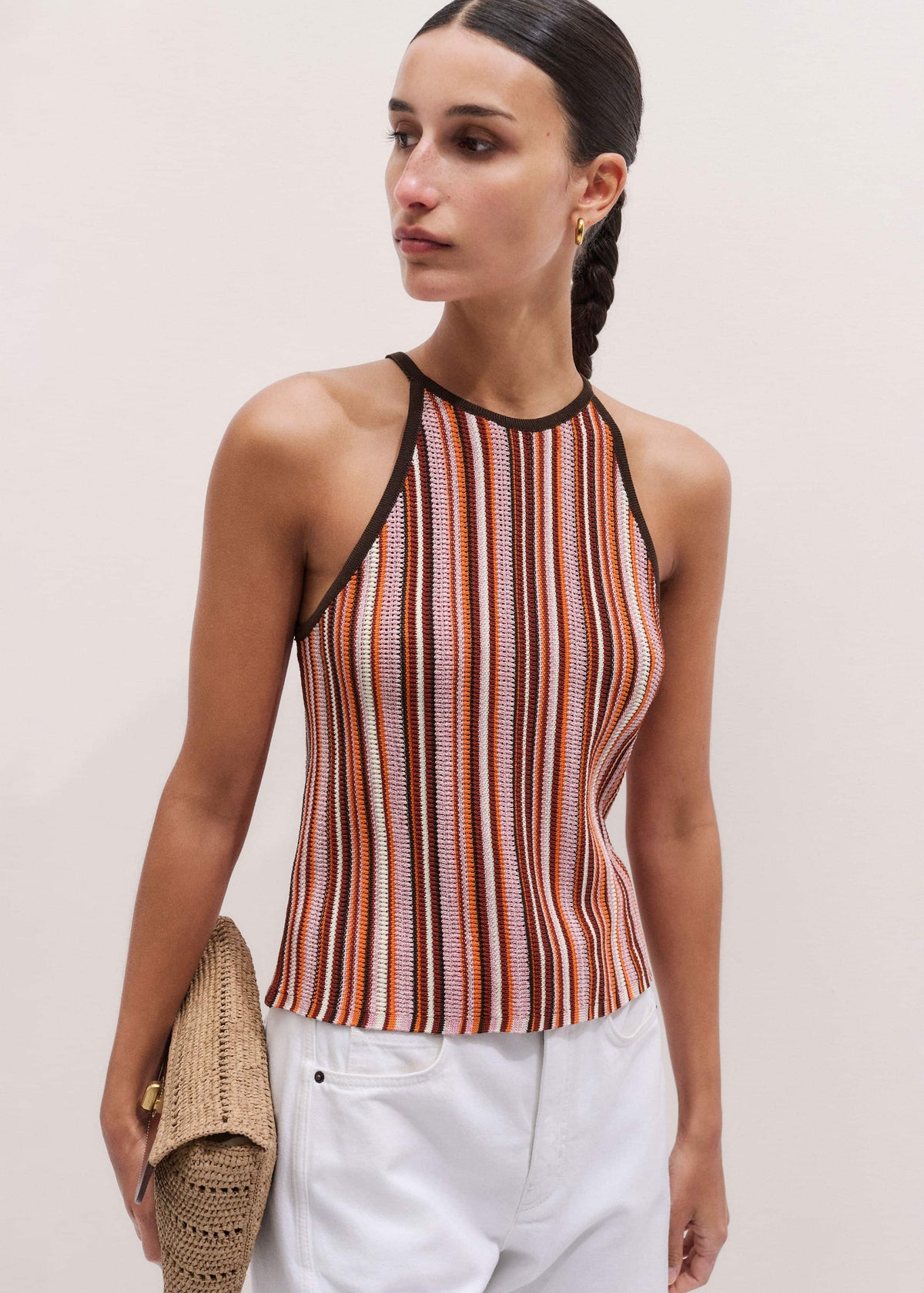 Cinnamon Brown Stripe Slim Knit Tank | ME+EM