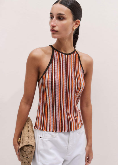 Cinnamon Brown Stripe Slim Knit Tank | ME+EM