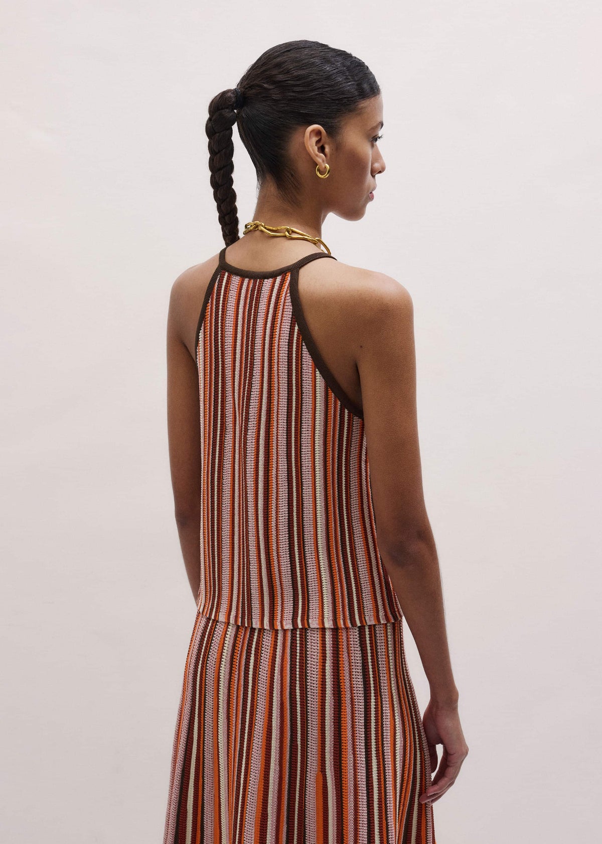 Cinnamon Brown Stripe Slim Knit Tank | ME+EM