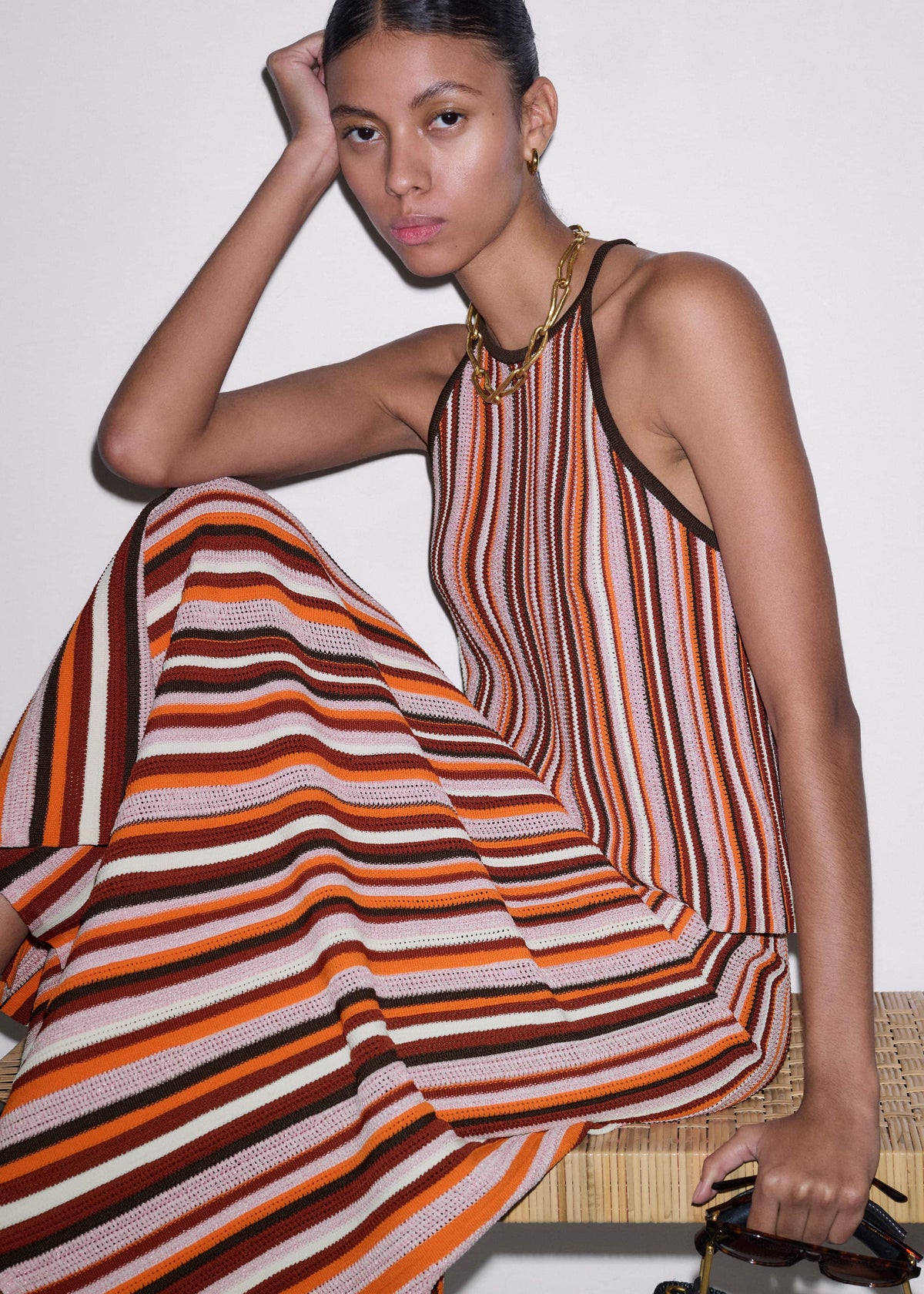 Cinnamon Brown Stripe Slim Knit Tank | ME+EM