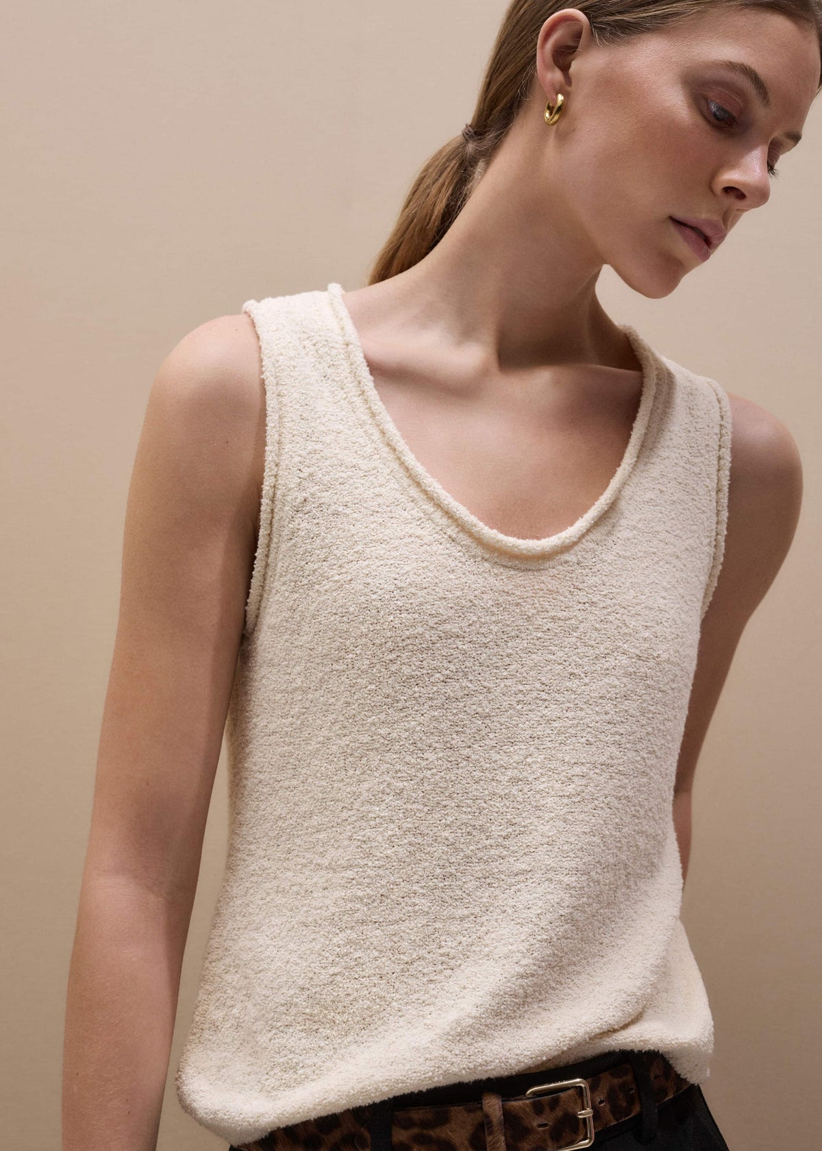 Cream Slim Knit Tank Top | ME+EM