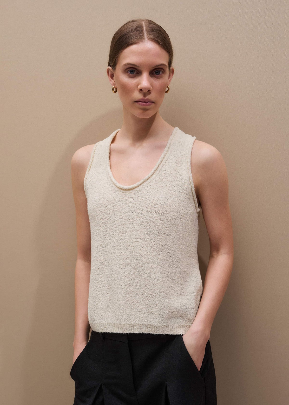 Cream Slim Knit Tank Top | ME+EM