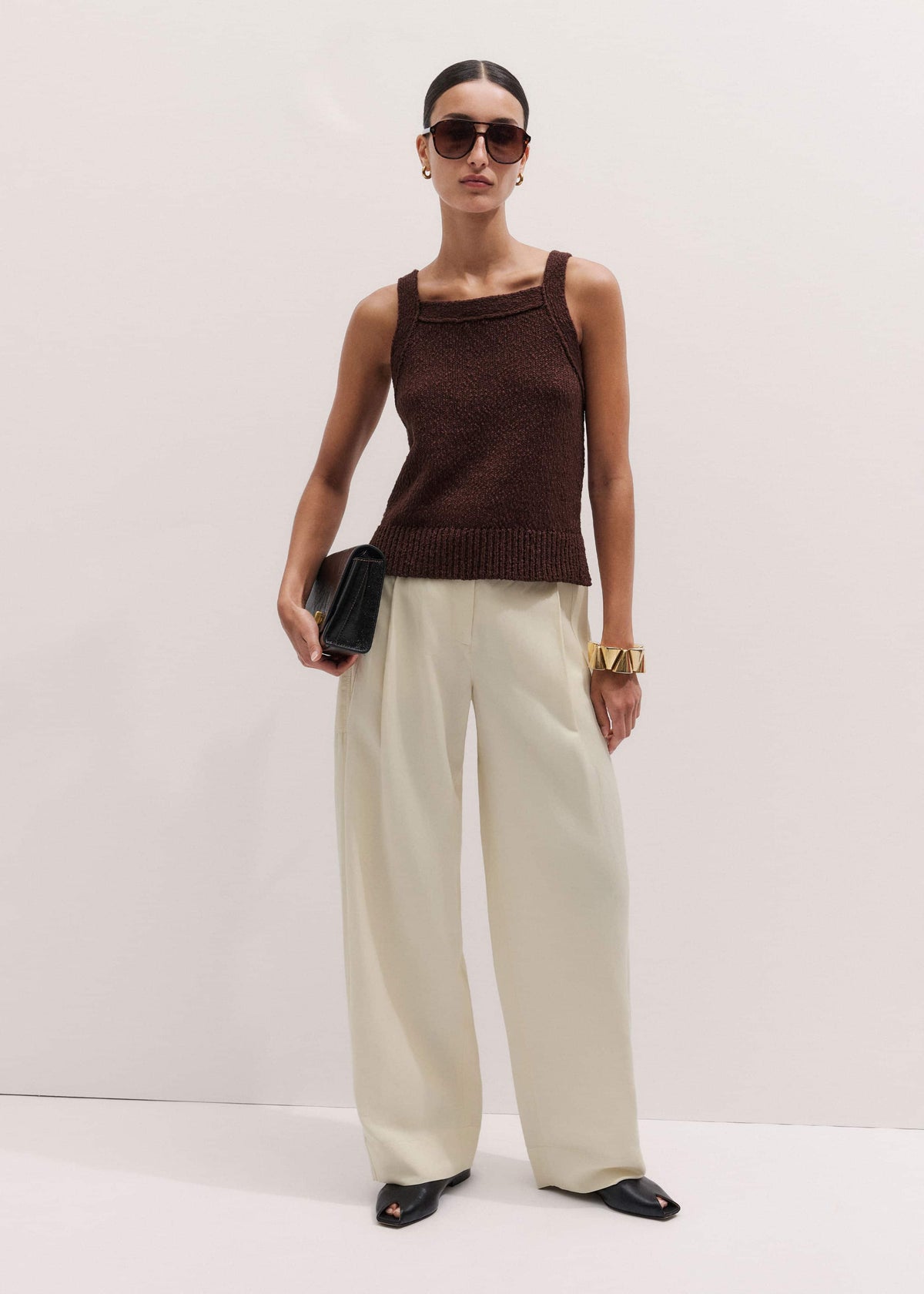 Cinnamon Brown Square Neck Knit Top | ME+EM