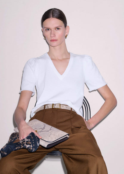 White Raw Edge V-Neck Swing Sweatshirt | ME+EM