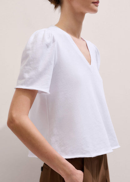 White Raw Edge V-Neck Swing Sweatshirt | ME+EM
