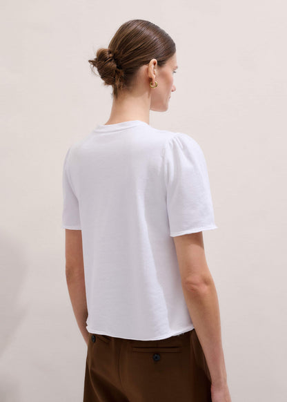 White Raw Edge V-Neck Swing Sweatshirt | ME+EM