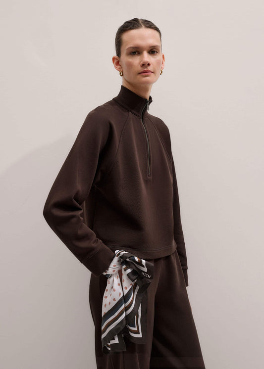 Brown Sweatshirt Cropped Funnel Neck Top | ME+EM