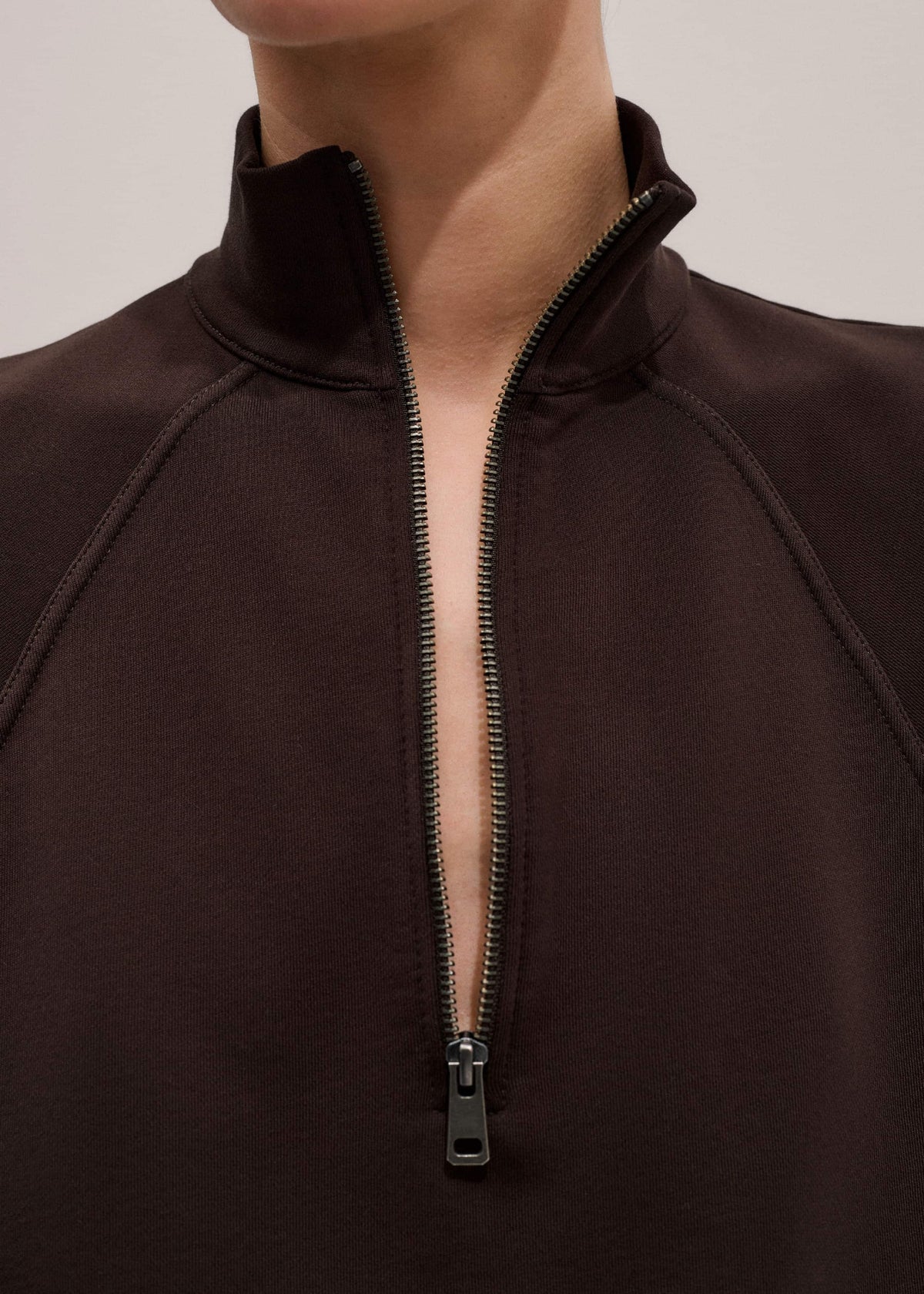 Brown Sweatshirt Cropped Funnel Neck Top | ME+EM