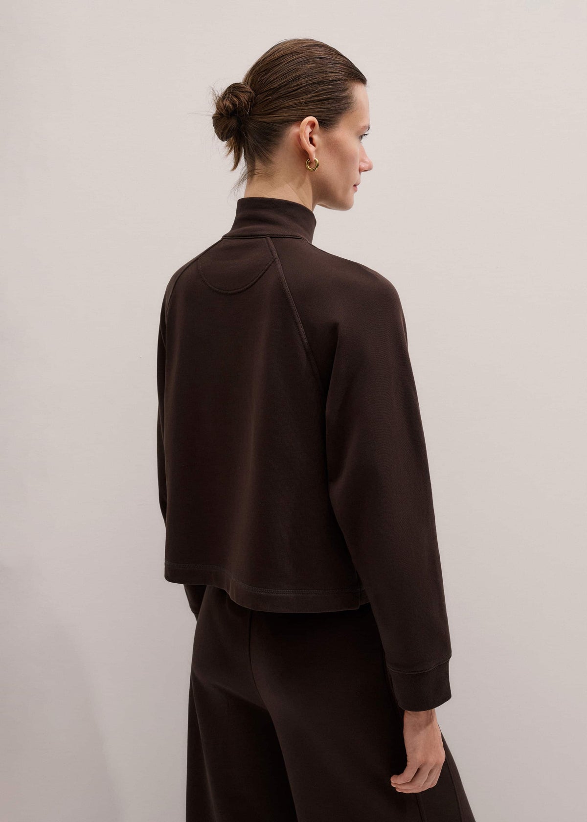 Brown Sweatshirt Cropped Funnel Neck Top | ME+EM