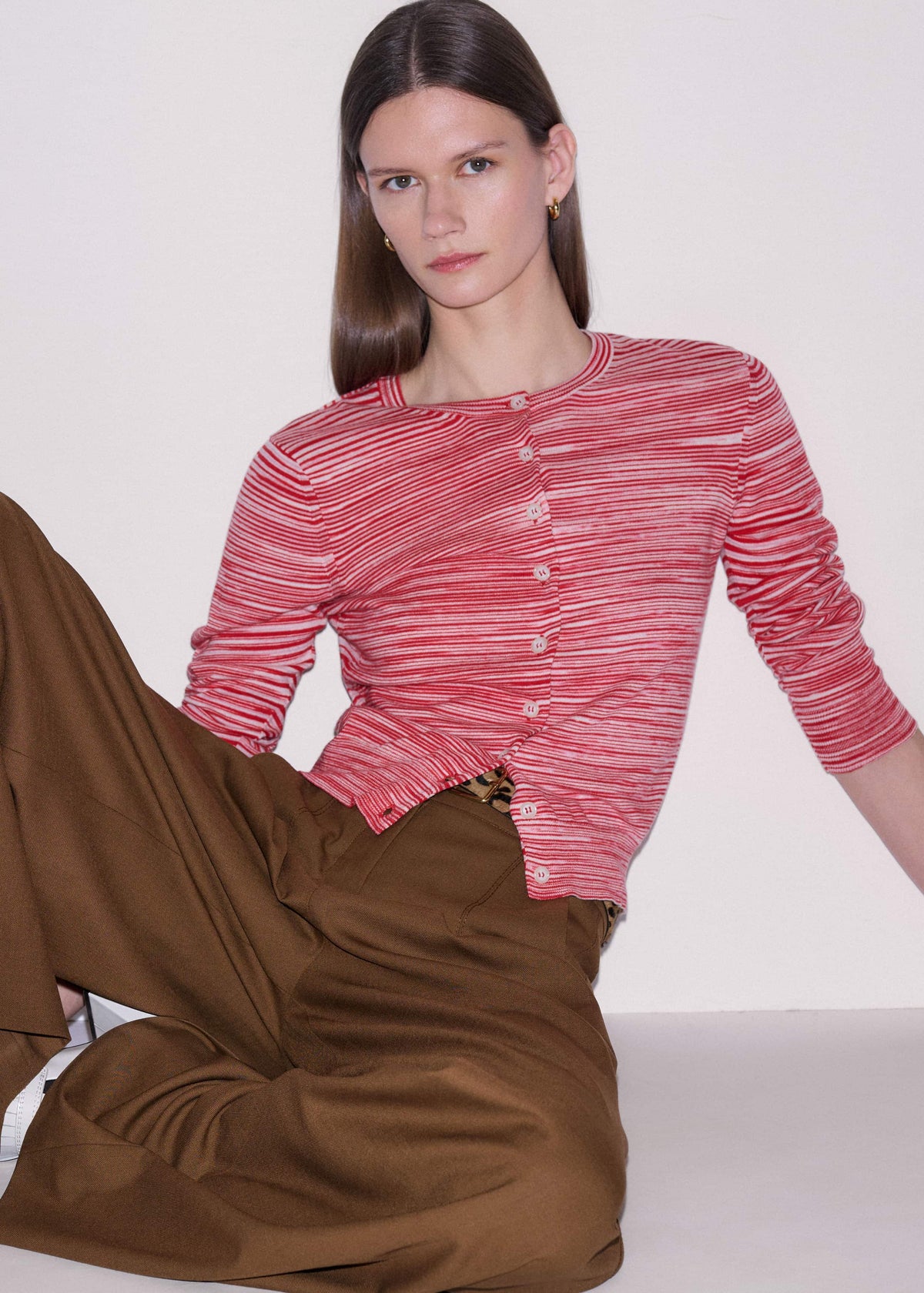 Red Spacedye Slim Fit Cardigan | ME+EM