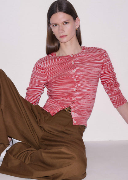 Red Spacedye Slim Fit Cardigan | ME+EM