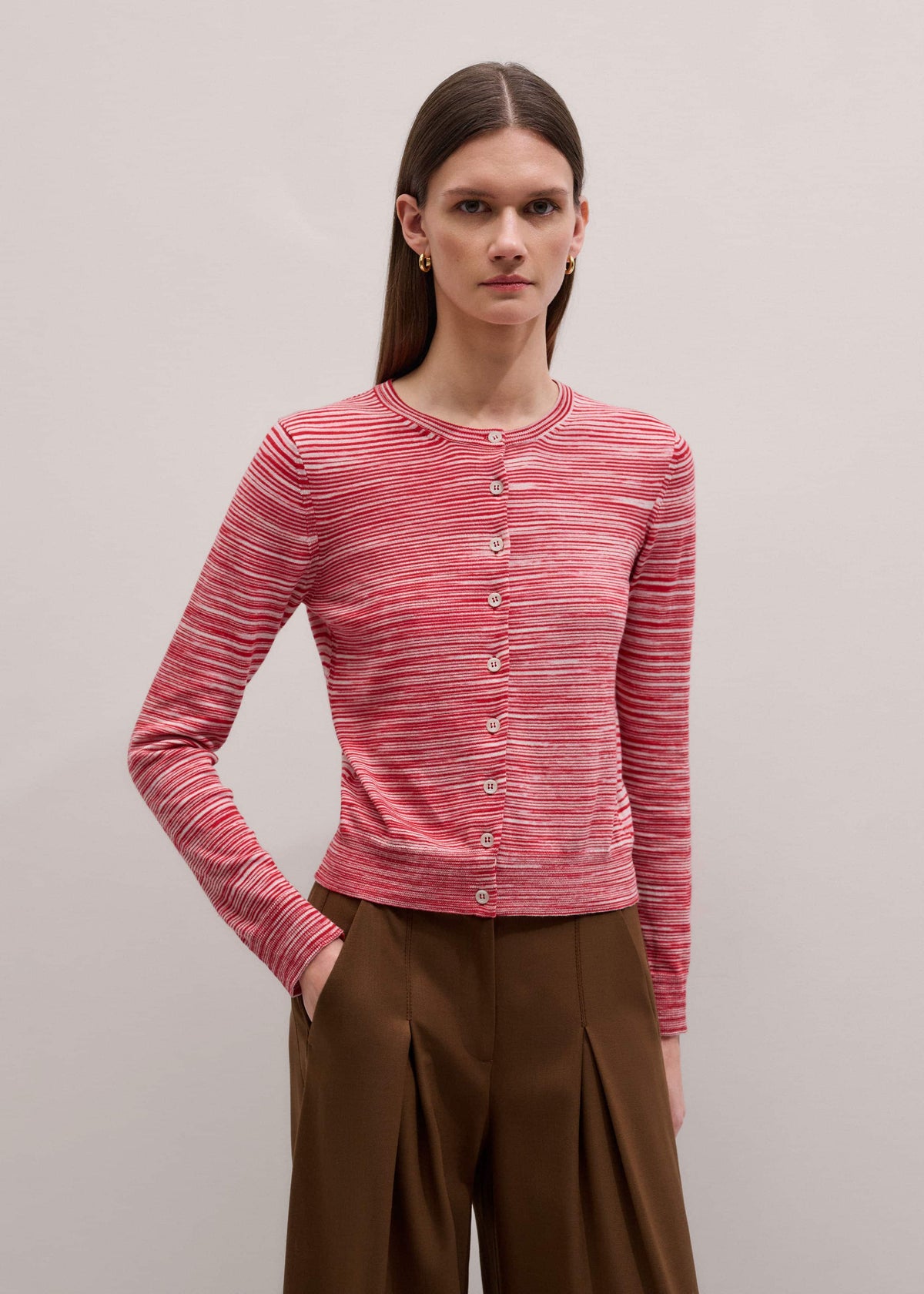 Red Spacedye Slim Fit Cardigan | ME+EM
