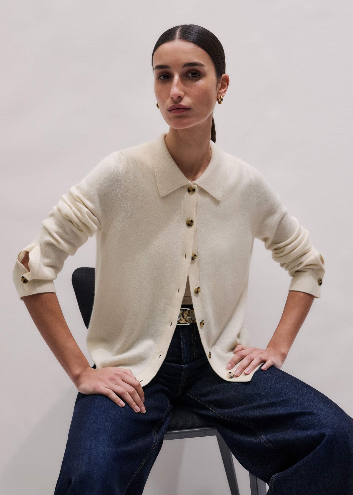 Cream Relaxed Knit Shirt | ME+EM