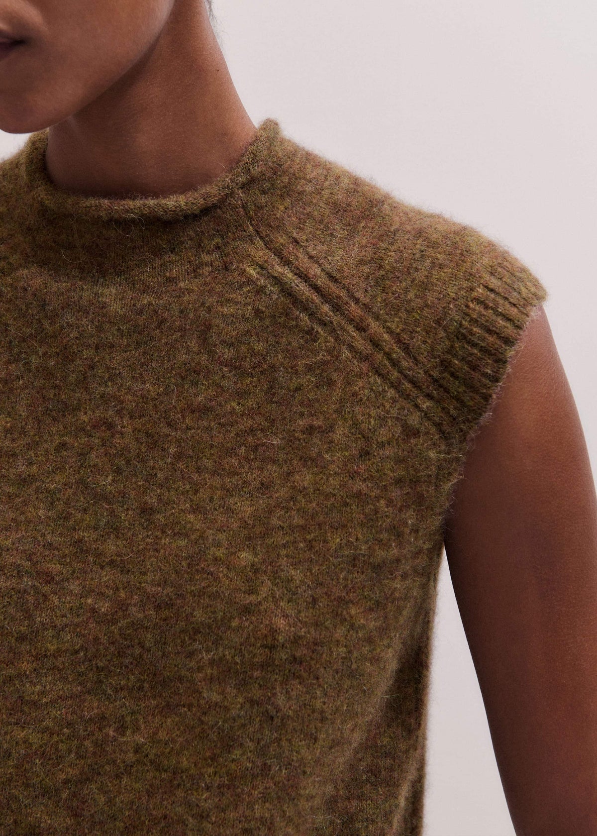 Brown Roll Trim Straight Layering Sweater Vest | ME+EM