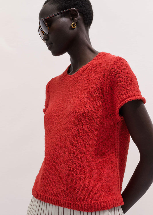 Red Bouclé Straight Baby Tee | ME+EM