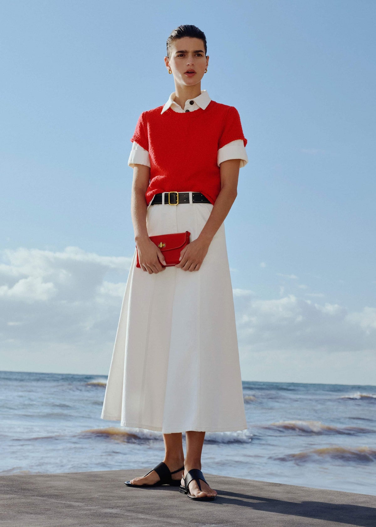 Red Bouclé Straight Baby Tee | ME+EM
