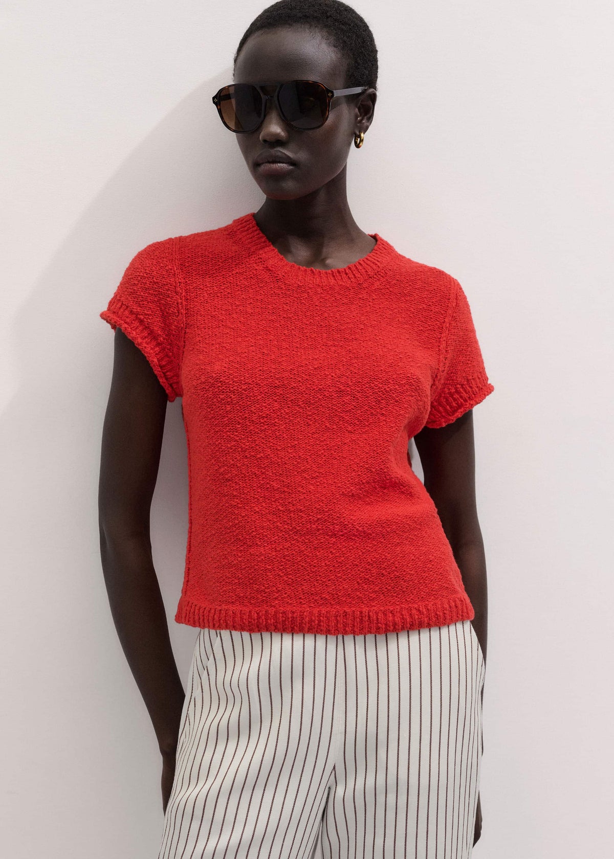 Red Bouclé Straight Baby Tee | ME+EM