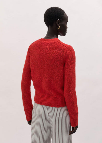 Red Bouclé Straight Knit Cardigan | ME+EM