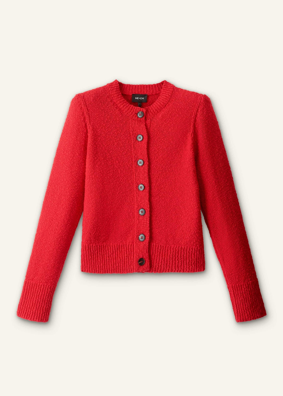 Red Bouclé Straight Knit Cardigan | ME+EM